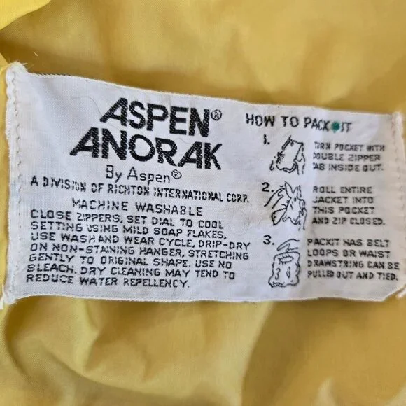 Vintage L.L. Bean Aspen Anorak Yellow Nylon Jacket Mens Large Packable Hooded - Picture 9 of 10